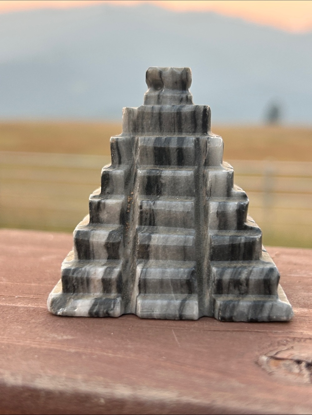 Black Mexican Onyx Pyramid Step Sculpture